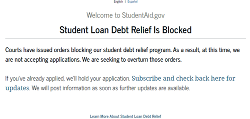 Student Loan debt relief is blocked